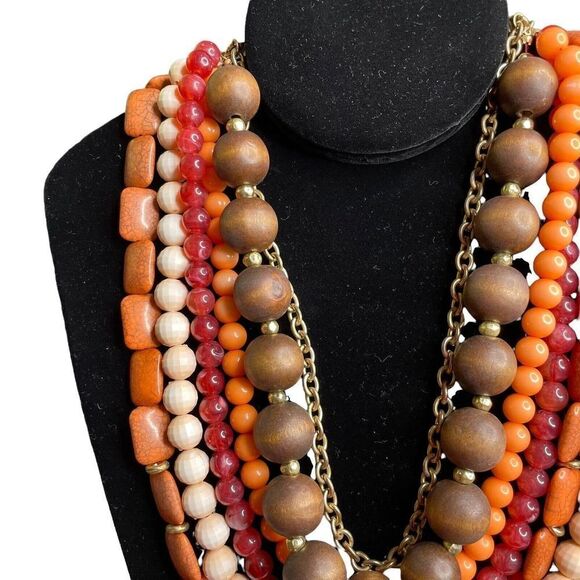 𝅺calypso St. Barth For Target Multi-Strand Beaded Necklace Browns Coral Gold - Picture 3 of 10